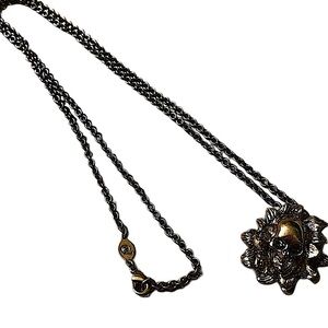 Authentic Alexander McQueen Silver Plated Flower Swarovski Skull Necklace